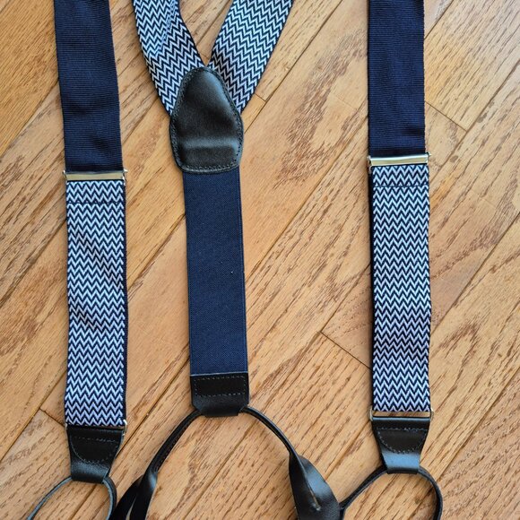 Classic Chevron Suspenders Men's Braces Y back Blue White - Picture 9 of 14